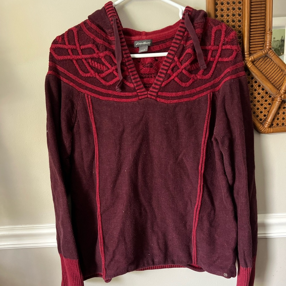 Eddie Bauer Burgundy and Red Knit Hooded Pullover - Picture 5 of 5